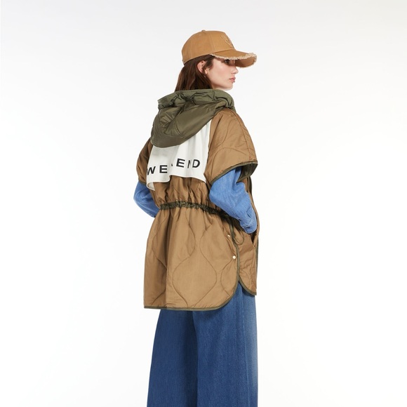 New MaxMara Reversible Weekend Tan and Olive Hooded Puffer Jacket - Picture 1 of 13